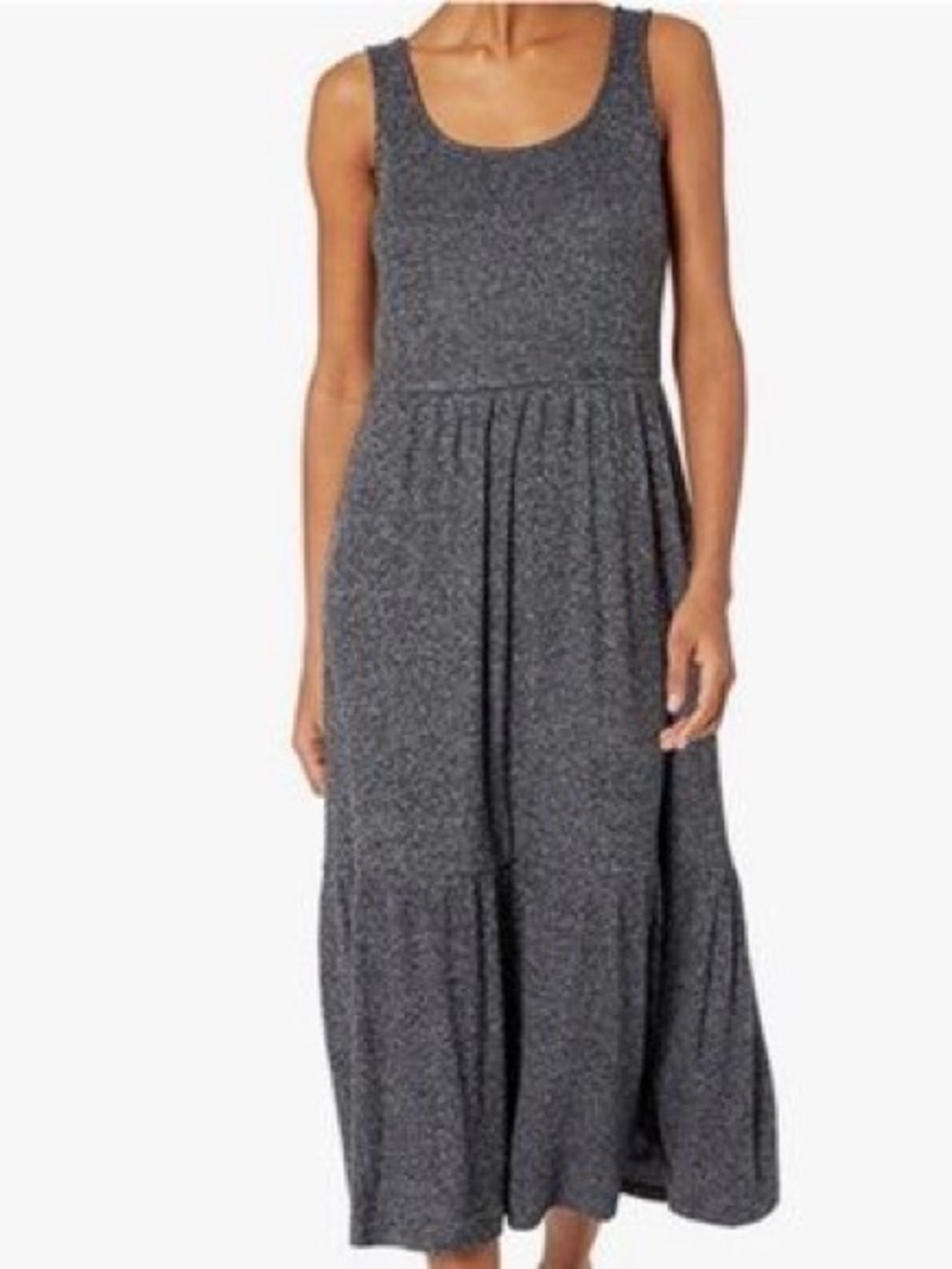 Daily Ritual Ribbed Maxi Tiered Dress Grey